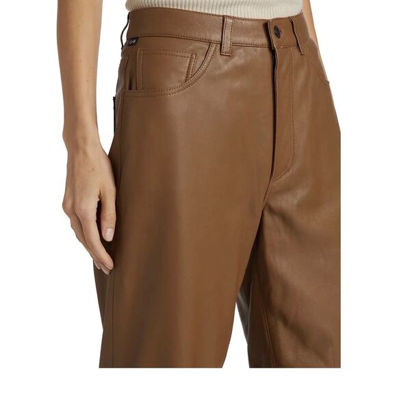Citizens Of Humanity Calista Curve Leather Pants Size 26 Camel Barrel Leg - Picture 8 of 15